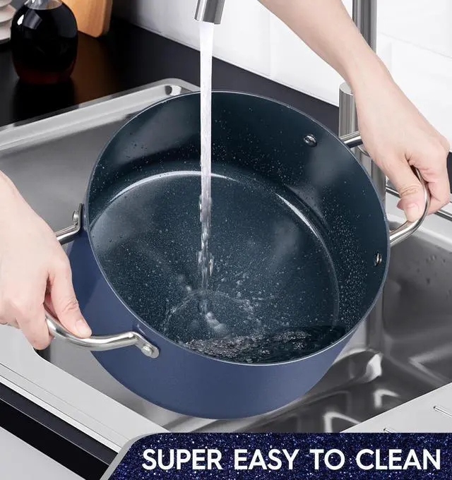 Alt view image 5 of 7 - MICHELANGELO 6 Quart Stock Pot with Lid, Non Toxic Cooking Pot, Ceramic Soup Pot with Lid, Non Stick Pot with Stainless Steel Handle, Induction Compatible