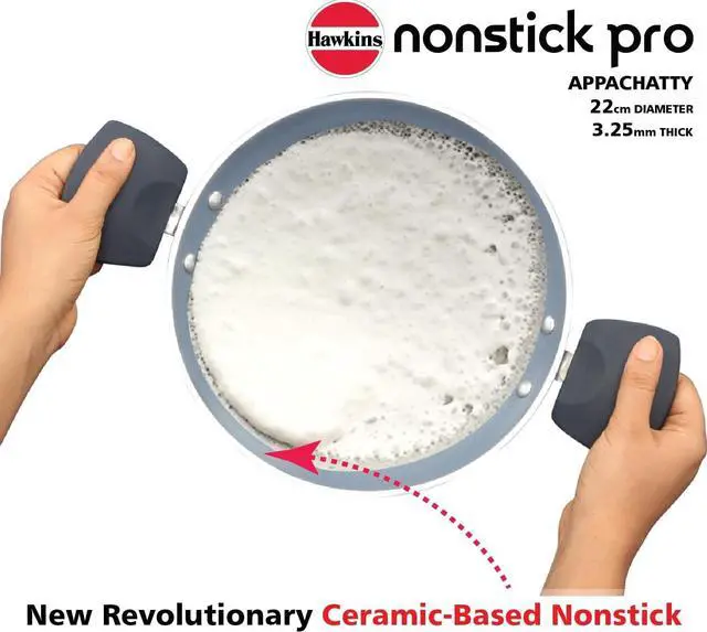 Alt view image 2 of 7 - Hawkins Nonstick Pro 0.9 Litre Appachatty, Mini Kadhai, Appachatti, Appachetty, Appam Pot Maker, Deep Fry Pan with Glass Lid, Granite Kadai