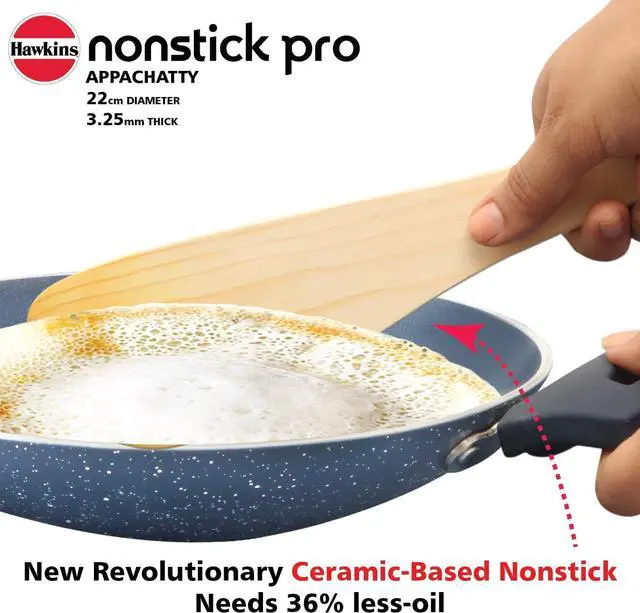 Alt view image 3 of 7 - Hawkins Nonstick Pro 0.9 Litre Appachatty, Mini Kadhai, Appachatti, Appachetty, Appam Pot Maker, Deep Fry Pan with Glass Lid, Granite Kadai