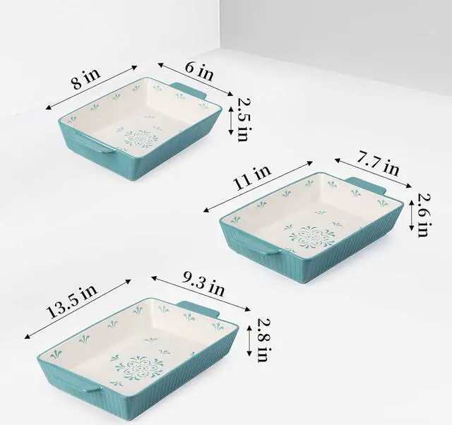 Alt view image 2 of 6 - Baking Dishes Ceramic Casserole Dish 13x9inch Baking Dish 3pcs Bakeware Set Nonstick Lassagne Pan Stackable for Kitchen