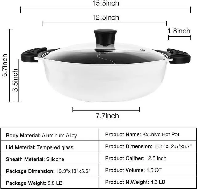 Alt view image 2 of 7 - Hot Pot with Divider for Induction Cooker Dual Sided Soup Cookware Two-flavor Chinese Shabu Shabu Pot for Home Party Family Gathering, 4.5 Quart (White)