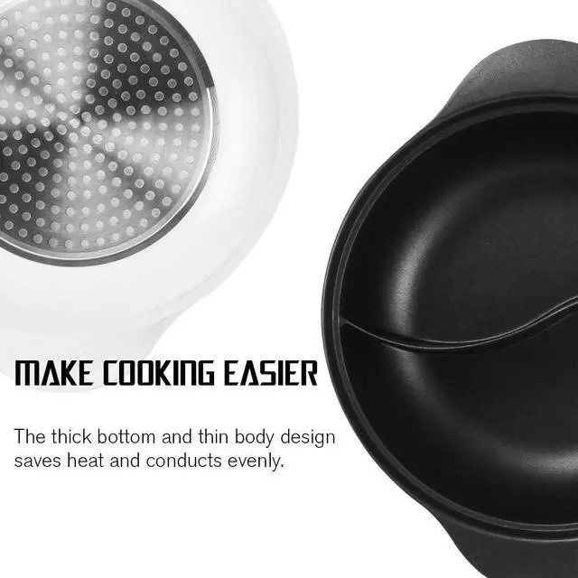Alt view image 3 of 7 - Hot Pot with Divider for Induction Cooker Dual Sided Soup Cookware Two-flavor Chinese Shabu Shabu Pot for Home Party Family Gathering, 4.5 Quart (White)