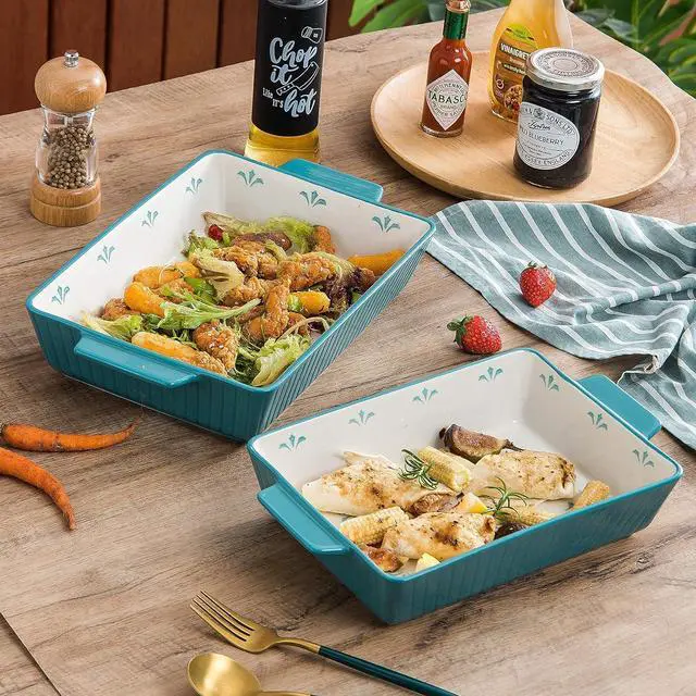 Alt view image 6 of 6 - Baking Dishes Ceramic Casserole Dish 13x9inch Baking Dish 3pcs Bakeware Set Nonstick Lassagne Pan Stackable for Kitchen
