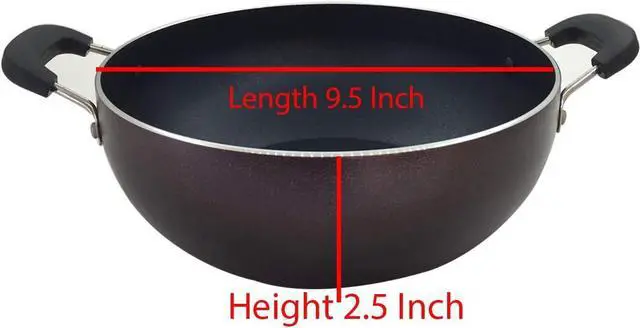 Alt view image 2 of 6 - Induction Base Non-Stick Kadai with Glass Lid 240mm Deep Fry Pan Kadai Indian Kadhai For Roasting Pickling Deep Frying and Sautéing (2.2 Ltr)