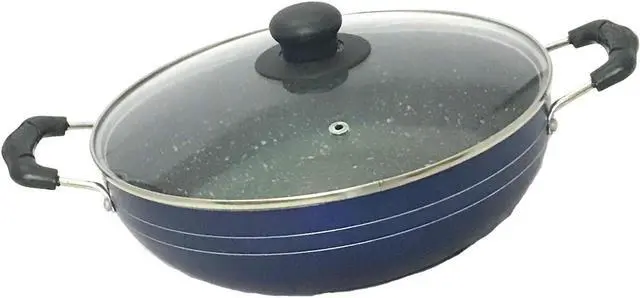 Alt view image 5 of 6 - Induction Base Non-Stick Kadai with Glass Lid 240mm Deep Fry Pan Kadai Indian Kadhai For Roasting Pickling Deep Frying and Sautéing (2.2 Ltr)