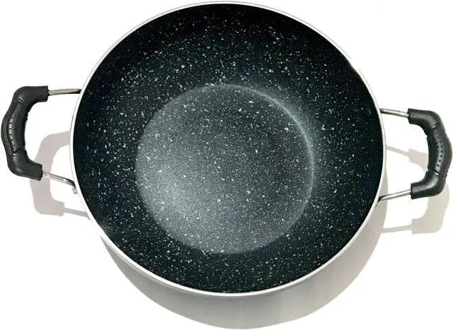 Alt view image 6 of 6 - Induction Base Non-Stick Kadai with Glass Lid 240mm Deep Fry Pan Kadai Indian Kadhai For Roasting Pickling Deep Frying and Sautéing (2.2 Ltr)