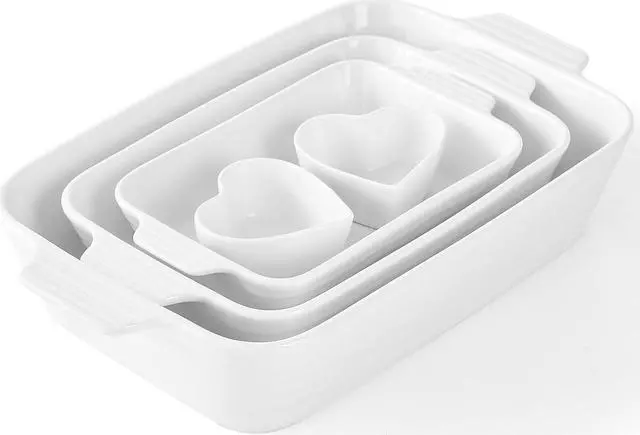 Main image of Baking Dish for Oven Casserole Dishes Bakeware Set With Ramekin Ceramic Lasagna Pan 9×12.8 Inch Large Deep Baking Dishes Rectangular Non-Stick Baking Pans for Kitchen Baking and Roasting White