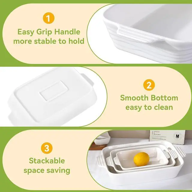 Alt view image 3 of 7 - Baking Dish for Oven Casserole Dishes Bakeware Set With Ramekin Ceramic Lasagna Pan 9×12.8 Inch Large Deep Baking Dishes Rectangular Non-Stick Baking Pans for Kitchen Baking and Roasting White