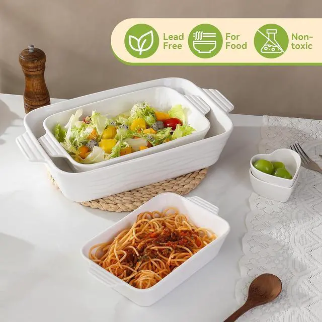 Alt view image 4 of 7 - Baking Dish for Oven Casserole Dishes Bakeware Set With Ramekin Ceramic Lasagna Pan 9×12.8 Inch Large Deep Baking Dishes Rectangular Non-Stick Baking Pans for Kitchen Baking and Roasting White