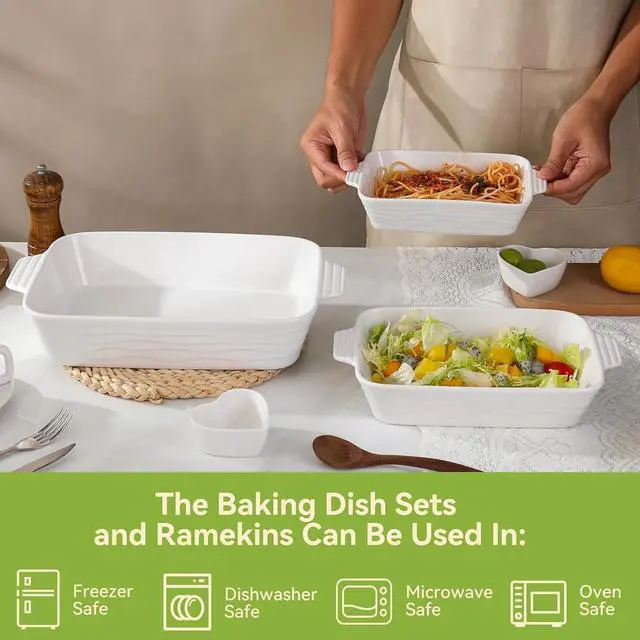 Alt view image 5 of 7 - Baking Dish for Oven Casserole Dishes Bakeware Set With Ramekin Ceramic Lasagna Pan 9×12.8 Inch Large Deep Baking Dishes Rectangular Non-Stick Baking Pans for Kitchen Baking and Roasting White