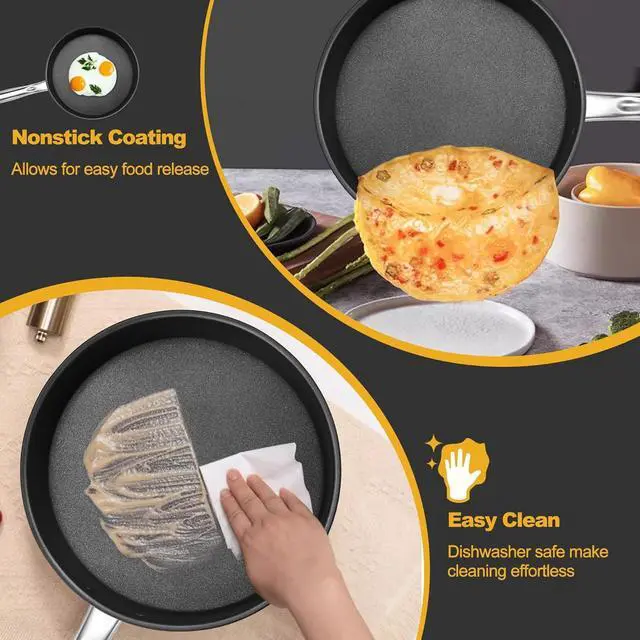 Alt view image 4 of 7 - E-far 15-Piece Stainless Steel Cookware Set, 3-Ply Base Kitchen Pots and Pans Set, Non-toxic Induction Cooking Set Including Nonstick Frying Pan Saucepan, Oven & Dishwasher Safe, All Stoves Compatible
