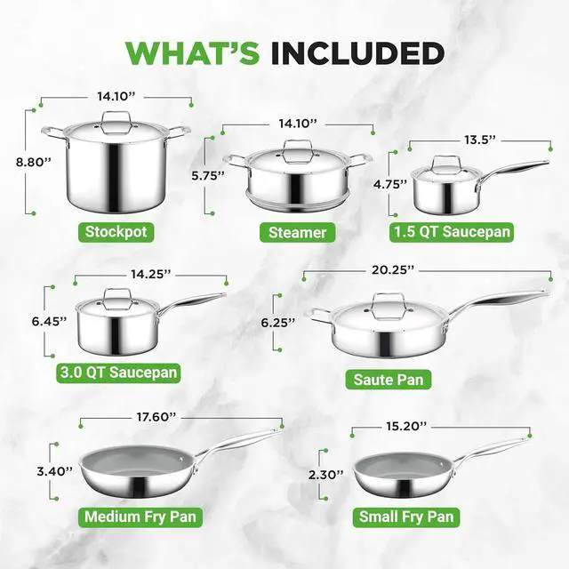Alt view image 2 of 7 - NutriChef 12-Piece Stainless Steel Kitchenware - Pots & Pans Set Clad Kitchen Cookware w/Steel Handles,Fry Pan Interior Coated w/Prestige Ceramic Non-Stick Coating,Stylish Kitchen Cookware, NCSSX45