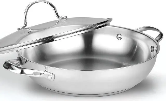 Main image of Cooks Standard Wok Stir Fry Pan with Glass Lid, Classic Stainless Steel 12-Inch/30cm Everyday Chef's Pan, Silver