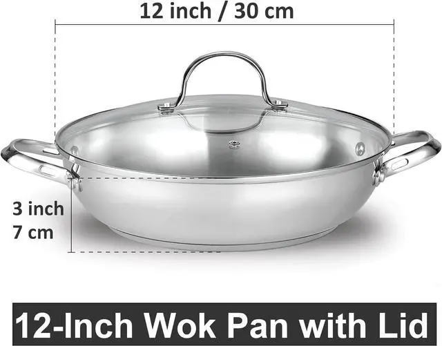 Alt view image 2 of 6 - Cooks Standard Wok Stir Fry Pan with Glass Lid, Classic Stainless Steel 12-Inch/30cm Everyday Chef's Pan, Silver