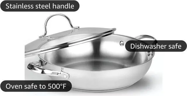 Alt view image 4 of 6 - Cooks Standard Wok Stir Fry Pan with Glass Lid, Classic Stainless Steel 12-Inch/30cm Everyday Chef's Pan, Silver