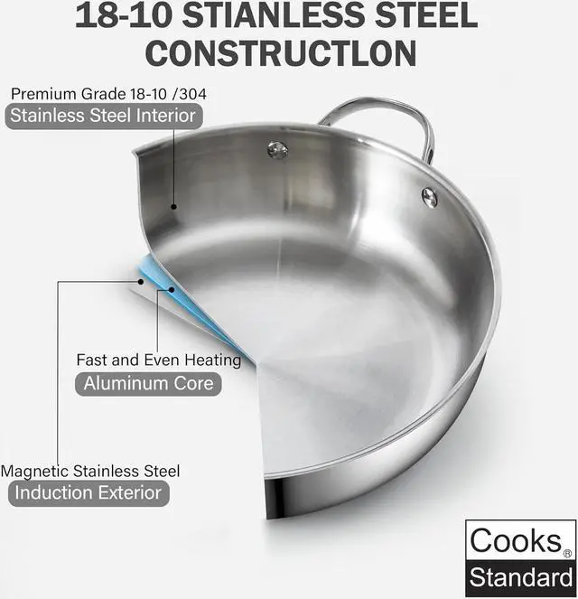 Alt view image 3 of 6 - Cooks Standard Wok Stir Fry Pan with Glass Lid, Classic Stainless Steel 12-Inch/30cm Everyday Chef's Pan, Silver