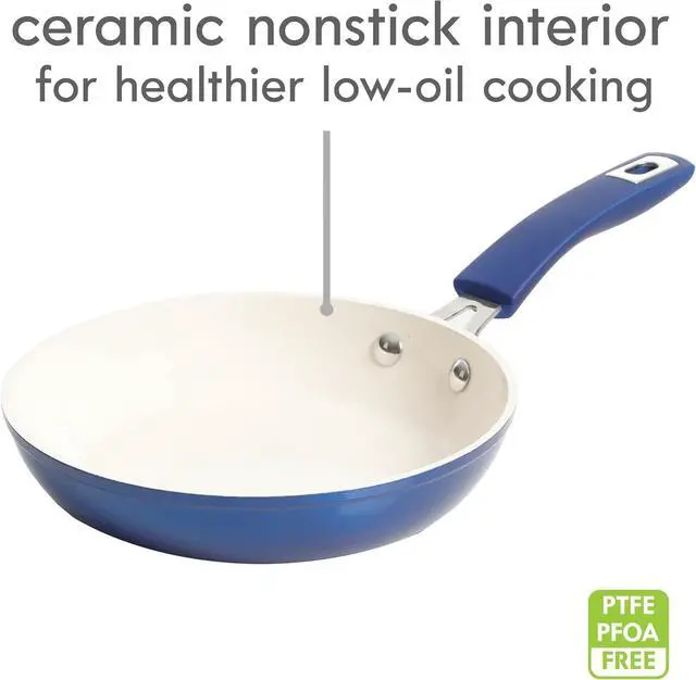 Alt view image 3 of 7 - Kenmore Arlington Nonstick Ceramic Coated Forged Aluminum Induction Cookware with Bakelite Handles, 12-Piece Set, Metallic Blue