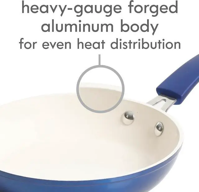 Alt view image 4 of 7 - Kenmore Arlington Nonstick Ceramic Coated Forged Aluminum Induction Cookware with Bakelite Handles, 12-Piece Set, Metallic Blue