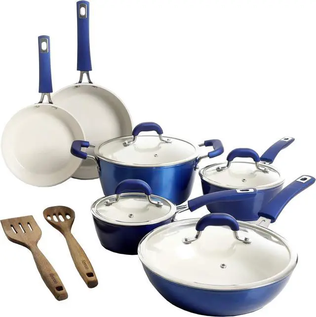 Alt view image 5 of 7 - Kenmore Arlington Nonstick Ceramic Coated Forged Aluminum Induction Cookware with Bakelite Handles, 12-Piece Set, Metallic Blue