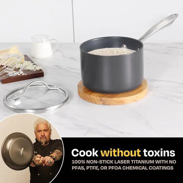 Alt view image 2 of 6 - Guy Fieri's Flavortown 2-Quart Sauce Pan with Lid, Non-stick Cookware Without PFAS, PTFE, or PFOA