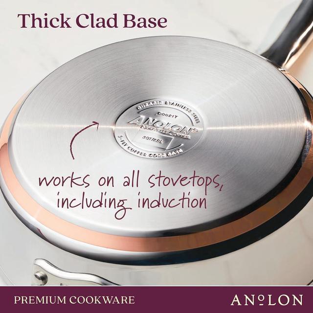 Alt view image 4 of 7 - Anolon Nouvelle Stainless Stainless Steel Frying Pan / Fry Pan / Stainless Steel Skillet with Lid - 12 Inch, Silver