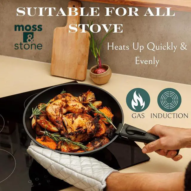 Alt view image 4 of 7 - Moss & Stone 10pcs Black Pots and Pans Set Non Stick, Cookware Sets Detachable Handle, RV Kitchen Set Removable Handle, Oven Safe, Induction Ready, Stackable Non-stick Set, Camping Cookware Set