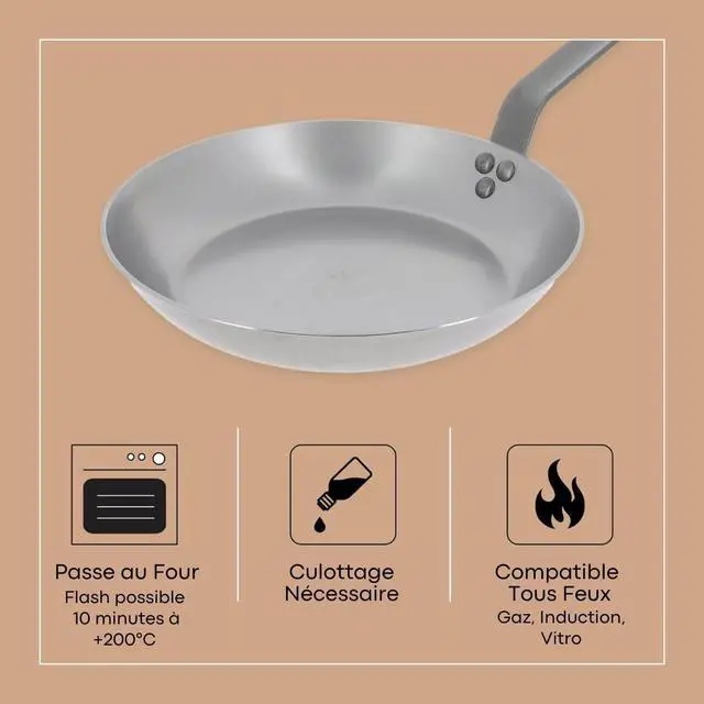 Alt view image 6 of 7 - de Buyer MINERAL B Carbon Steel Fry Pan - 10.25 - Ideal for Searing, Sauteing & Reheating - Naturally Nonstick - Made in France