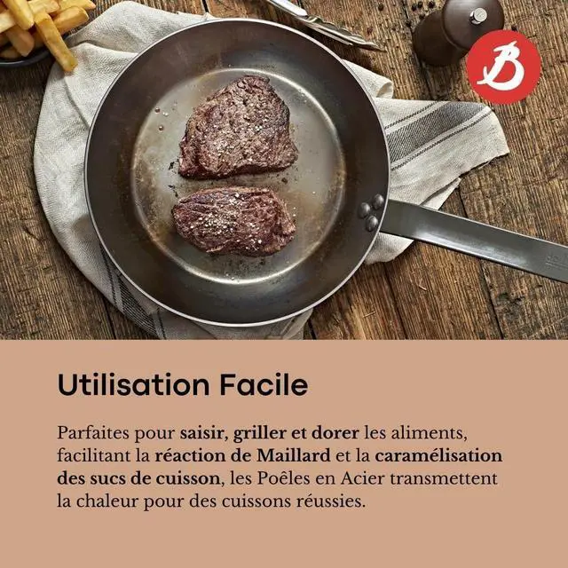 Alt view image 7 of 7 - de Buyer MINERAL B Carbon Steel Fry Pan - 10.25 - Ideal for Searing, Sauteing & Reheating - Naturally Nonstick - Made in France
