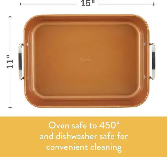 Alt view image 7 of 7 - Ayesha Curry Nonstick Roaster / Roasting Pan with Rack - 11 Inch x 15 Inch, Brown