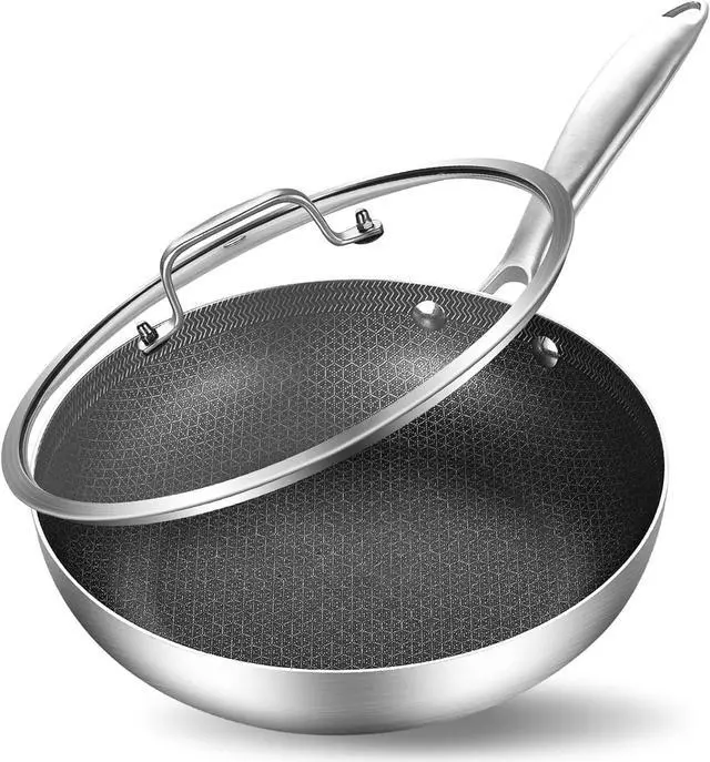 Main image of Inqibee 8 Inch Hybrid Tri-Ply Stainless Steel Sauté Pan with Lid,Non-stick Frying Pan,Skillet,Induction Chef's Pan,Heavy Duty and Oven Safe,Riveted Handle.