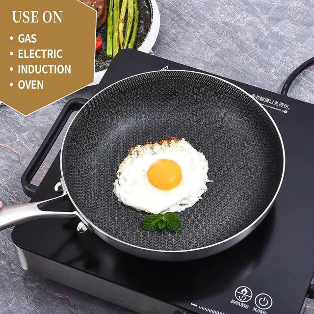 Alt view image 3 of 6 - Inqibee 8 Inch Hybrid Tri-Ply Stainless Steel Sauté Pan with Lid,Non-stick Frying Pan,Skillet,Induction Chef's Pan,Heavy Duty and Oven Safe,Riveted Handle.