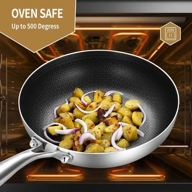 Alt view image 4 of 6 - Inqibee 8 Inch Hybrid Tri-Ply Stainless Steel Sauté Pan with Lid,Non-stick Frying Pan,Skillet,Induction Chef's Pan,Heavy Duty and Oven Safe,Riveted Handle.