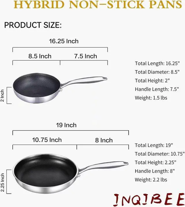 Alt view image 5 of 6 - Inqibee 8 Inch Hybrid Tri-Ply Stainless Steel Sauté Pan with Lid,Non-stick Frying Pan,Skillet,Induction Chef's Pan,Heavy Duty and Oven Safe,Riveted Handle.