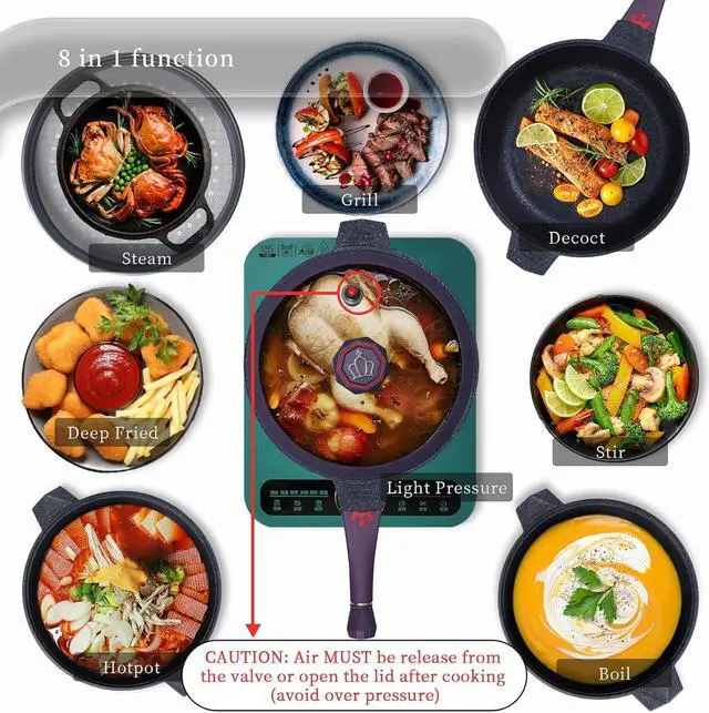 Alt view image 2 of 7 - TIBORANG 8 in 1 Multipurpose 11 Inch 5 Qt Frying Pans Nonstick with Lid,Steamed Grid,PFOA-Free,Dishwasher&Oven Safe,Works with All Stovetops (Purple)