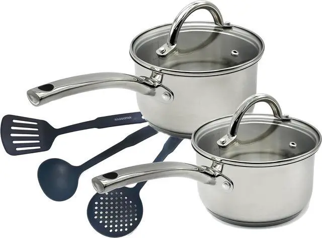 Main image of Stainless Steel Saucepan Glass Lid Steel handle Induction Impact Bonded 7 PCS Set