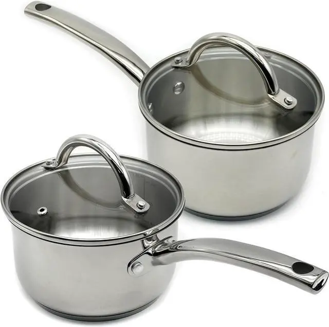 Alt view image 2 of 6 - Stainless Steel Saucepan Glass Lid Steel handle Induction Impact Bonded 7 PCS Set