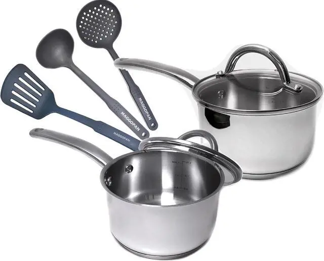 Alt view image 4 of 6 - Stainless Steel Saucepan Glass Lid Steel handle Induction Impact Bonded 7 PCS Set