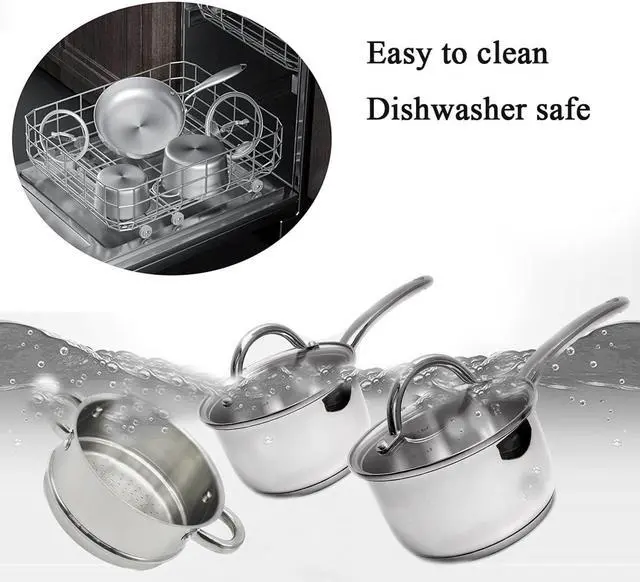 Alt view image 6 of 6 - Stainless Steel Saucepan Glass Lid Steel handle Induction Impact Bonded 7 PCS Set