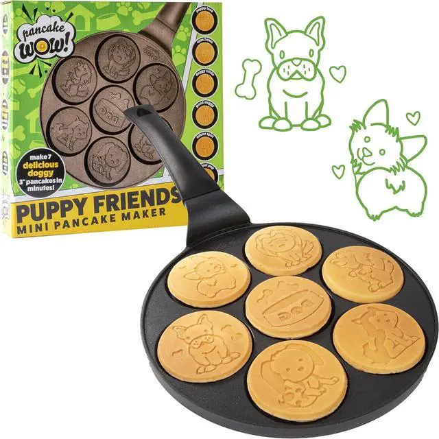 Main image of Puppy Friends Mini Pancake Pan- Make 7 Unique Flapjacks- Nonstick Griddle w Long Handle for Breakfast Pup Animal Fun & Easy Cleanup Fun Dog Related Gift for Kids & Adults, Boys Girls, Party Treat