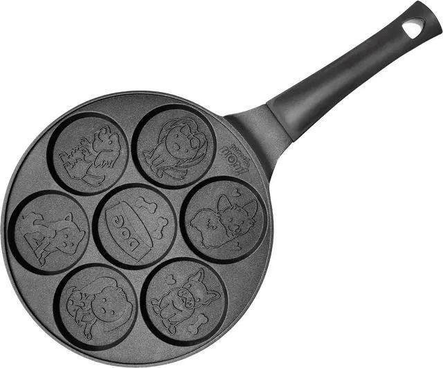 Alt view image 3 of 7 - Puppy Friends Mini Pancake Pan- Make 7 Unique Flapjacks- Nonstick Griddle w Long Handle for Breakfast Pup Animal Fun & Easy Cleanup Fun Dog Related Gift for Kids & Adults, Boys Girls, Party Treat