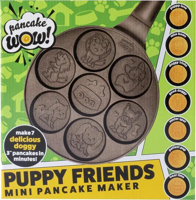 Alt view image 5 of 7 - Puppy Friends Mini Pancake Pan- Make 7 Unique Flapjacks- Nonstick Griddle w Long Handle for Breakfast Pup Animal Fun & Easy Cleanup Fun Dog Related Gift for Kids & Adults, Boys Girls, Party Treat