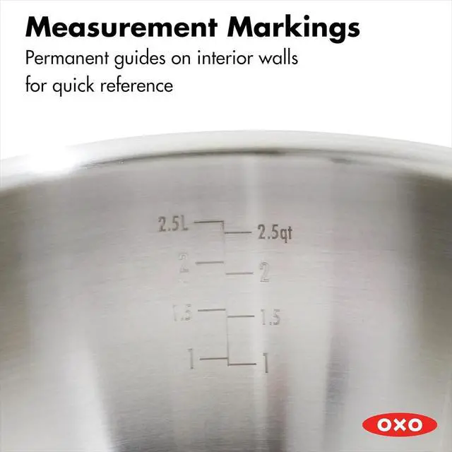 Alt view image 4 of 7 - OXO Agility Tri-Ply Stainless Steel 3.57QT Chefs Pan with Lid, Induction Suitable Cookware, Sauce Pan, Ultra-Durable, Quick Even Heating, Measurement Markings, Pouring Rim, Dishwasher and Oven Safe