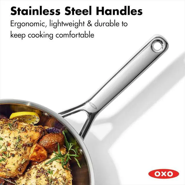 Alt view image 7 of 7 - OXO Agility Tri-Ply Stainless Steel 3.57QT Chefs Pan with Lid, Induction Suitable Cookware, Sauce Pan, Ultra-Durable, Quick Even Heating, Measurement Markings, Pouring Rim, Dishwasher and Oven Safe