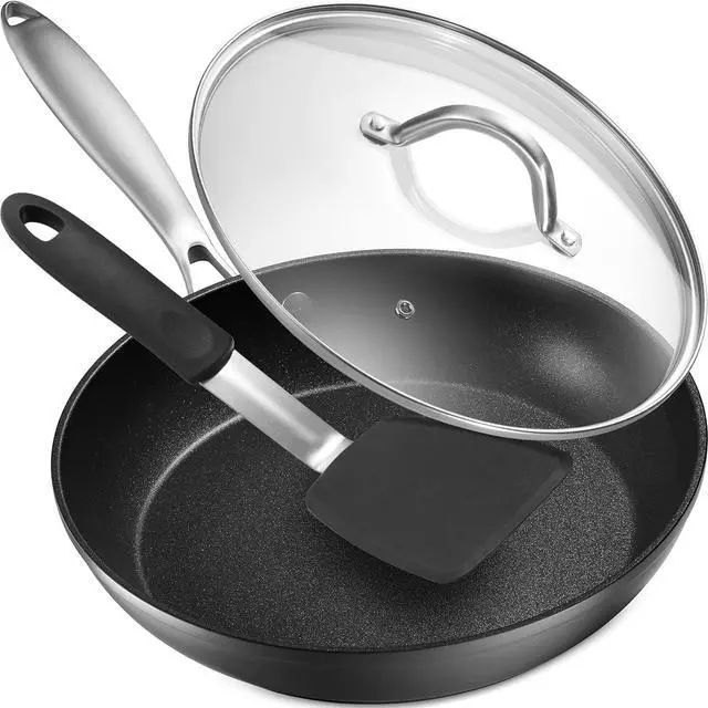 Main image of Belwares Nonstick Frying Pan with Spatula & Lid - 10 Inch Non Stick Skillet Egg Frying Pan - Lightweight Aluminum Hard-Anodized Fry Pan for Kitchen Cooking with Gas, Electric, Oven or Induction