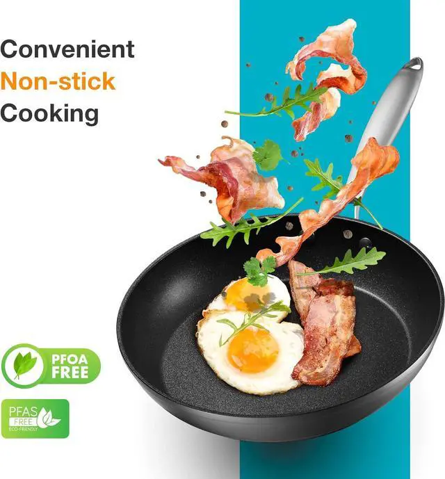 Alt view image 3 of 7 - Belwares Nonstick Frying Pan with Spatula & Lid - 10 Inch Non Stick Skillet Egg Frying Pan - Lightweight Aluminum Hard-Anodized Fry Pan for Kitchen Cooking with Gas, Electric, Oven or Induction