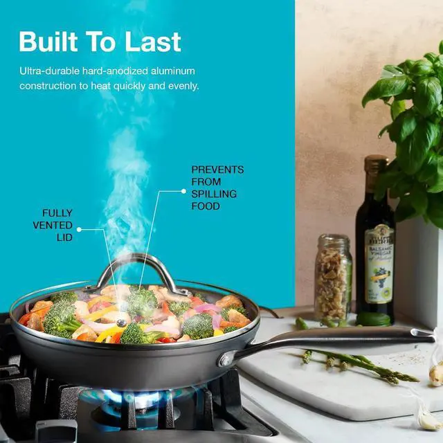 Alt view image 4 of 7 - Belwares Nonstick Frying Pan with Spatula & Lid - 10 Inch Non Stick Skillet Egg Frying Pan - Lightweight Aluminum Hard-Anodized Fry Pan for Kitchen Cooking with Gas, Electric, Oven or Induction