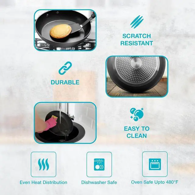 Alt view image 5 of 7 - Belwares Nonstick Frying Pan with Spatula & Lid - 10 Inch Non Stick Skillet Egg Frying Pan - Lightweight Aluminum Hard-Anodized Fry Pan for Kitchen Cooking with Gas, Electric, Oven or Induction