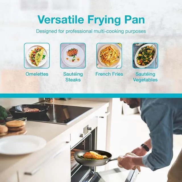Alt view image 7 of 7 - Belwares Nonstick Frying Pan with Spatula & Lid - 10 Inch Non Stick Skillet Egg Frying Pan - Lightweight Aluminum Hard-Anodized Fry Pan for Kitchen Cooking with Gas, Electric, Oven or Induction