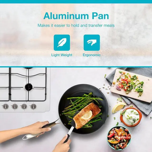 Alt view image 6 of 7 - Belwares Nonstick Frying Pan with Spatula & Lid - 10 Inch Non Stick Skillet Egg Frying Pan - Lightweight Aluminum Hard-Anodized Fry Pan for Kitchen Cooking with Gas, Electric, Oven or Induction