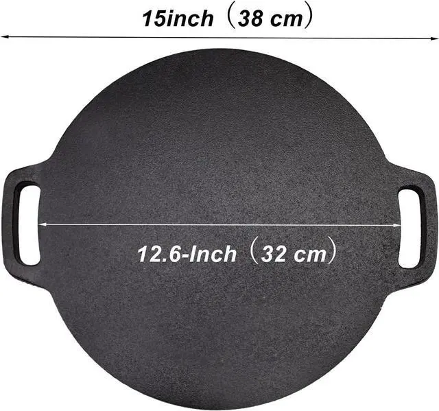 Alt view image 2 of 7 - 12.6-Inch Cast Iron Roti Tawa, Double Handled Cast Iron Crepe Pan for Dosa, Tortillas